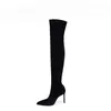 Botas altas hasta la rodilla europeas y americanas para mujer, estilos calientes de otoño e invierno, botas ajustadas, botas de caña alta, tacones de aguja de punta fina, botas elásticas, efecto adelgazante