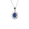 Colar S925 de prata para mulheres, pingente de girassol com safira oval cultivada em laboratório com cravação de diamantes, estilo clássico Princesa Diana, estilo de moda de luxo leve