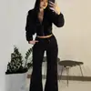Moletom Cardigan Europeu e Americano de Moda Transfronteiriça Y2K com Strass Curto com Capuz Calça Jogger Slim de Cintura Alta Hoodie Ins