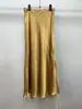 Ácido Acético Color Dorado Satín Moda Retro Elegante Versátil Falda Ajustada Falda Larga Negra para Mujer con Cintura Suelta