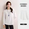 Blusa Camiseta de Lyocell para Mulheres, Algodão Solto de Manga Longa, Branca, Fina, Gola Redonda, Emagrecedora, Top Básico Versátil para Mulheres
