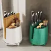 Porta-Facas Giratório de Cozinha Rack de Armazenamento Bancada Multifuncional Porta-Hashis Porta-Facas Caixa de Armazenamento Integrada Suporte para Facas de Cozinha Doméstico