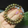Pulsera de Sándalo Verde de 8 mm con Doble Círculo y Aroma Fragante, Colgante de Calabaza, Cuentas de Oración Estilo Mujer, Cuentas Budistas, Joyería de Mano
