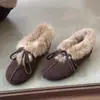 Mocasines de Invierno 2026 para Mujer con Punta Redonda, Aumento Oculto de Altura y Forro de Felpa, Zapatos de Algodón Peludos Estilo Birkenstock con Lazo