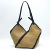 Bolsa de Palha Listrada Diagonal Personalizada, Bolsa Versátil Tecida à Mão, Bolsa Satchel de Borda Preta, Bolsa Tote de Grande Capacidade, Bolsa de Praia para Férias