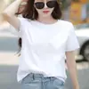 Camiseta de Manga Corta de Algodón Puro de Peso Pesado para Mujer, Estampado de Moda Nuevo de Verano, Camiseta Casual Holgada Versátil de Manga Media Simple de Nicho