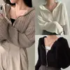 Jaqueta Cardigan de Tricô Fina com Capuz Versátil Chic Dongdaemun Coreano Proteção Solar Manga Longa para Mulheres
