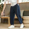 Pantalones casuales de verano 2024 para hombre, de algodón y lino versátiles, pantalones de lino sueltos, pantalones coreanos de moda hasta el tobillo, pantalones rectos