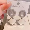 Nuevos Pendientes de Cobre Incrustados con Circonita de Gran Venta, Pendientes Cuadrados de Moda, Pendientes Exagerados Brillantes de Alta Gama de Celebridades para Mujer
