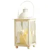 Lanterna pequena branca porta-velas de ferro, luz de ambiente romântico, ornamento decorativo suave para terraço jardim, acessório para fotografia de têxteis para casa