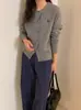 Cárdigan de Punto Azul con Cuello Redondo para Mujer, Nuevo Estilo 2026 Suéter de Lana con Punto Trenzado y Logo de Caballo Bordado