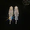 Aretes de Aguja Plateada con Borlas de Gota de Agua Incrustadas de Diamantes, Estilo Palacio, Nicho, Aretes Versátiles, Lujo Ligero, Venta al por Mayor de Aretes de Gama Alta