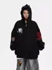 Sudadera con capucha de punto patchwork con estampado de letras de estilo americano de moda 2026 para hombre, corte holgado, estilo callejero hip-hop, chaqueta versátil vintage