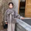 Casaco cardigã infantil de tamanho médio e grande, casaco fofo para meninas, casaco de pele infantil de comprimento médio estilo coreano para outono e inverno