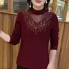 Camiseta interior cálida para otoño e invierno que cubre el vientre, adelgazante, para mujer, de malla con encaje, rejuvenecedora, ajustada, con pedrería, top nuevo, elegante y a la moda