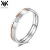 Versão coreana de anel feminino elegante em aço titânio com pedra de cartão cor de ouro rosa, anel simples com desenho de diamante para senhoras, fabricantes, estoque, atacado