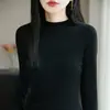 Suéter Feminino Outono e Inverno Borda Enrolada Gola Alta Meia Suéter de Tricô Fino Manga Longa Camisa Básica de Tricô Top Feminino Suéter Transfronteiriço