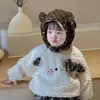 Conjunto para Bebê Menina Inverno Fofo Moletom de Veludo Calça Roupas de Outono e Inverno para Bebê Top Peludinho Super Fofo Calças Casuais para Mulheres