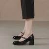 Zapatos de tacón alto para mujer para temporada étnica Zapatos Mary Jane 2024 nuevos zapatos de mujer primavera lazo zapatos de tacón grueso de corte bajo zapatos franceses de una sola capa