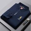 Camisa de Comércio Exterior de Negócios Outono e Inverno Camiseta de manga comprida masculina lapela bordada plus size Camisa pólo casual de meia-idade solta roupas masculinas
