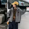 Jaqueta casual de outono, novo estilo, para meninas, jaqueta infantil com capuz, listrada, com zíper, top da moda
