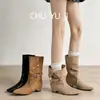 Botas Vaqueras Occidentales Maillard de Punta Aguda First Encounter Season para Mujer 2026 Estilo Nuevo con Tacón Oculto, Uso Convertible de Dos Maneras y Diseño de Bota Corta