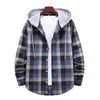 Camisa Casual de Manga Longa com Capuz Xadrez Cardigã Masculino Jaqueta Fina Masculina Comércio Exterior Versão Europeia Tamanho Grande Pronta Entrega HC14