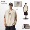 Camiseta sin mangas de manga corta para hombre 2026 nuevo verano cuello redondo estampada juvenil deportiva fitness absorbente de sudor hombros anchos chaleco