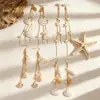 Pendientes de Playa de Verano Transfronterizos Europeos y Americanos de Perlas de Imitación, Concha, Caracola para Mujer, Pendientes de Estrella de Mar para Vacaciones en el Océano, Pendientes de Borlas