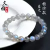 Pulsera de cuentas redondas de cristal Jiuya 7A azul lunar gris natural pulsera de cuentas sueltas piedra de tracción gris azul venta al por mayor