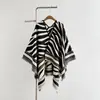 Moda Coreana Padrão Zebra Cachecol de Imitação de Caxemira Inverno Versátil Fenda Espessado Manto À Prova de Frio Quente Cardigan Lenço