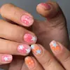 Uñas postizas de color naranja degradado con puntos de estrella, cuadradas cortas, estilo dopamina Y2K, chica energética, naranja melocotón, uñas postizas