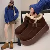 Botas de Nieve de Suela Gruesa para Aumentar la Altura para Mujer, Nuevo Estilo Otoño e Invierno 2026, Botines Cortos Estilo Birkenstock con Forro de Lana y Engrosados, Zapatos de Algodón Cálidos y Antideslizantes