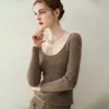 Suéter de punto de cachemira para mujer con cuello en U grande, capa base acanalada ajustada, suave y acogedor, nuevo estilo otoño/invierno