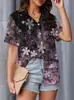 Cárdigan de manga corta para mujer de Aliexpress transfronterizo, solapa, camisa hawaiana, ligeramente elástico, estampado digital 3D, camisa casual