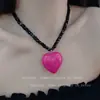 Collar de cuentas negras de piedra lunar con grietas de hielo, diseño de acero de titanio, collar casual sin género, cadena de clavícula con personalidad de hip hop