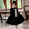 Vestido de Felpa de Terciopelo para Niñas Otoño e Invierno Estilo Hepburn Lazo Negro Vestido de Princesa Estilo Retro Socialité Falda Línea A