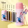 Taza aislada de tres bebidas de Disney para estudiantes de primaria, vaso de agua infantil grande de dibujos animados para exteriores, vaso con tapa de popote emergente para jardín de infantes