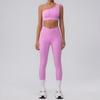 Yin Weiqi - Conjunto de yoga con sujetador de un solo hombro, chaleco deportivo con hombros descubiertos y pantalones de fitness de cintura alta cruzados para mujer