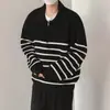 Suéter de media cremallera para hombre, a rayas, holgado, de manga larga, temperamento francés, solapa de lana, casual