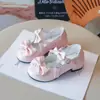 Sapatos de Princesa para Meninas com Laço, Sapatos Mary Jane Lolita, Novos Sapatos de Performance Infantis de Outono com Solado Macio, Sapatos de Couro Rosa