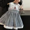 Vestido de Verano de Moda para Niñas 2025 Estilo Occidental Nuevo Estilo Estilo Occidental Cuadros Solapa Estilo Universitario Vestido Chaleco para Niños Pequeños y Medianos