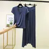 Top ligero para casa, camiseta de modal de manga corta con cuello en V, conjunto de falda, prenda exterior casual para mujer, talla grande de verano