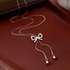Colar com Pingente Ajustável de Laço de Zircônia, Exquisito e Versátil, Corrente de Suéter Estilo Luxo Leve, Joia de Nicho de Designer para Mulheres