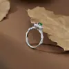 Anillo de Girasol Nuevo de Plata de Ley S925 para Mujer Incrustado con Jade Guatemalteco Natural Grado A Anillo Abierto Exquisito