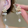 Pendientes de Borla Geométrica de Perla con Circonita de Aguja Plateada Pendientes Elegantes de Lujo Ligero Pendientes de Moda Exquisitos Versátiles para Mujer