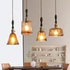Lámpara colgante de mesita de noche para dormitorio, barra de bar de madera maciza y vidrio estilo retro americano, estilo wabi-sabi, lujo ligero, lámpara colgante pequeña de alta gama para comedor