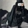 Camiseta base blanca estampada estilo ins Harajuku coreano, de longitud media, manga larga, corte holgado para mujer, moderna