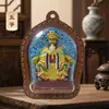Tara Verde de Seis Braços, Cinco Anciãos, Zhaliram, Deus Amarelo da Riqueza, Caixa Gawa, Pingente Thangka de Fricção Pintado à Mão Tridimensional