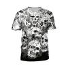 Aliexpress 2024 Amazon Europeia e Americana Verão Estampa de Caveira Gola Redonda Manga Curta Camiseta Feminina B121-076